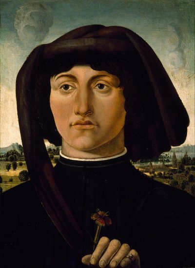 Desconhecido italiano - retrato de um jovem com uma rosa de Unbekannt Unbekannt